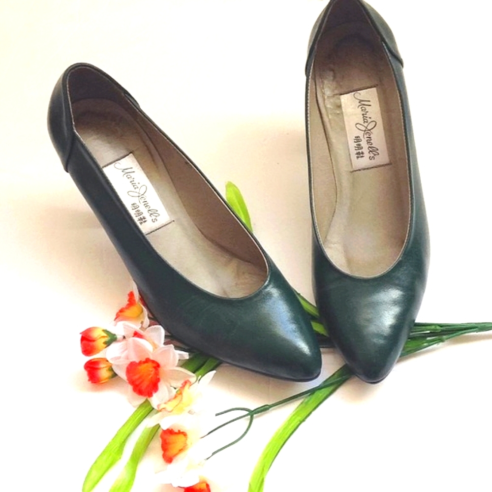 Vintage 70's MARIA JENELLE Hunter Green Leather Heels